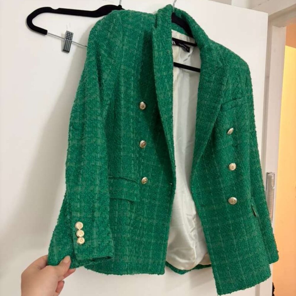 Zara Tweed Green Blazer Jacket